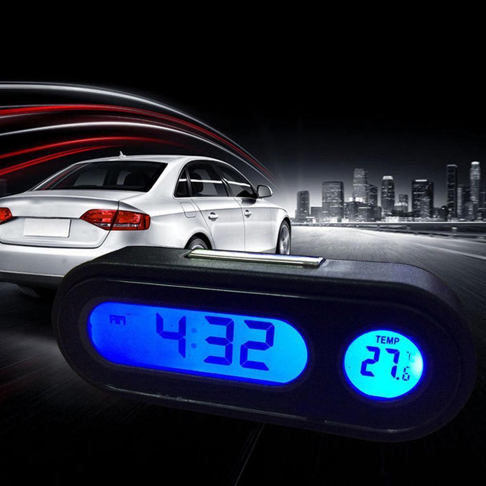 Car Mini Electronic Clock Time Watch Auto Dashboard Clocks Luminous Thermometer Black Digital Display Auto Ornament