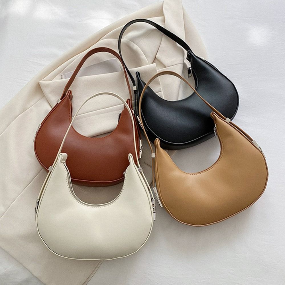 New Fashion Women Female Hobos Bags Casual Solid Color Underarm Bag PU Leather Half Moon Tote Bags Outdoor Clutch Handbags
