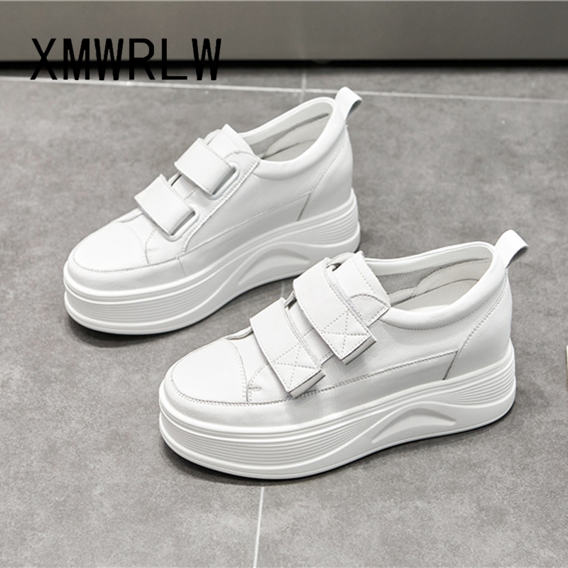 XMWRLW Women's Platform Shoes 2023 Spring Autumn Genuine Leather Hidden Heel Female Sneakers Women White Shoes Platform Sneakers