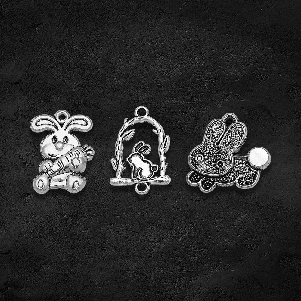Antique Silver Plated Rabbit Bunny Easter Charms Spring Carrot Pendants For Diy Jewelry Making Findings Supplies Accessories