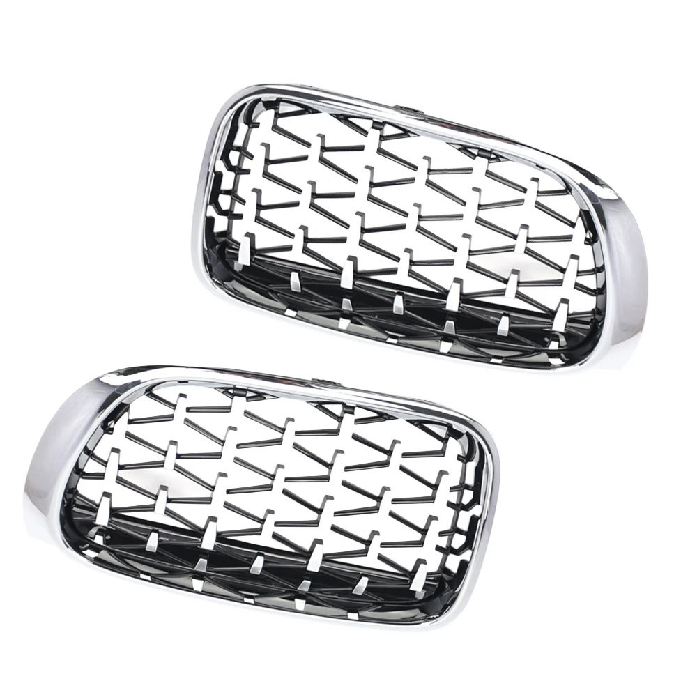 2pcs ABS Glossy Black/Chrome Car Front Bumper Kidney Grill Grille Diamond Style for BMW X3 F25 Facelift,X4 F26 2014-2017
