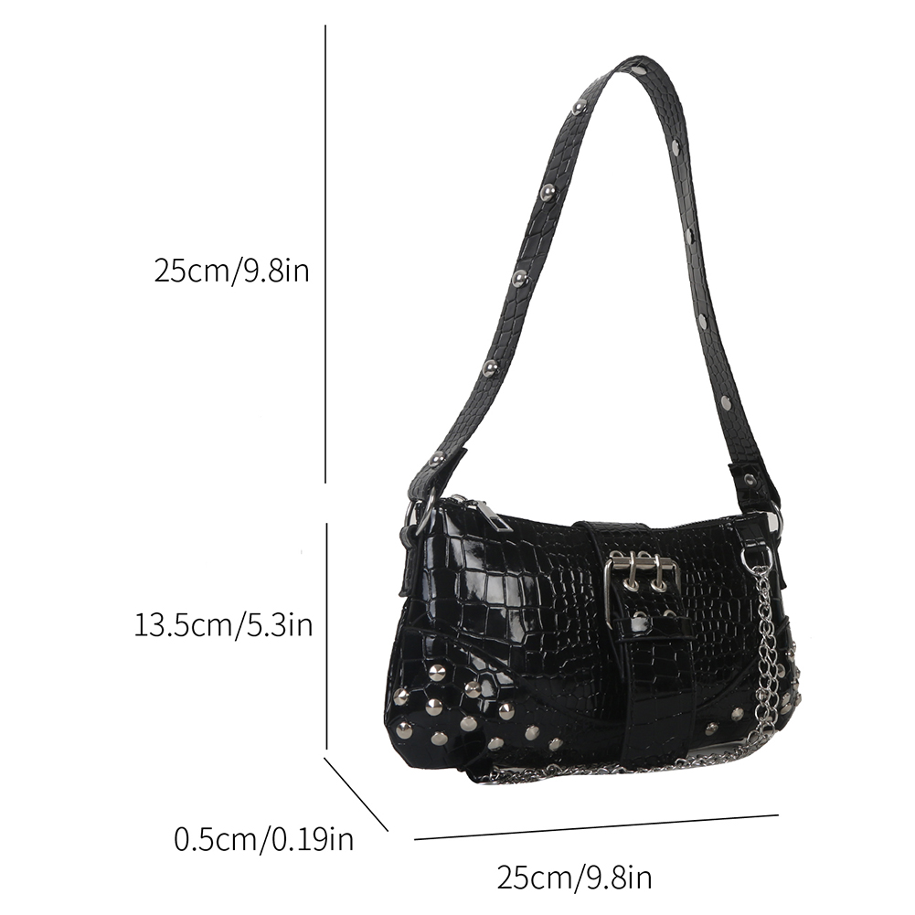 Women Fashion Shoulder Bag Gothic Ladies Bag Cool Style Trendy Rock Girls Handbag Y2K Rivet Chain for Travel Vacation Daily