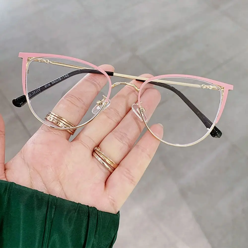 2024 Trendy Half Cat Eye Frame Women Men Round Optical Frame Spectacles Ultralight Metal Frame Computer Goggles Reading Eyeglass