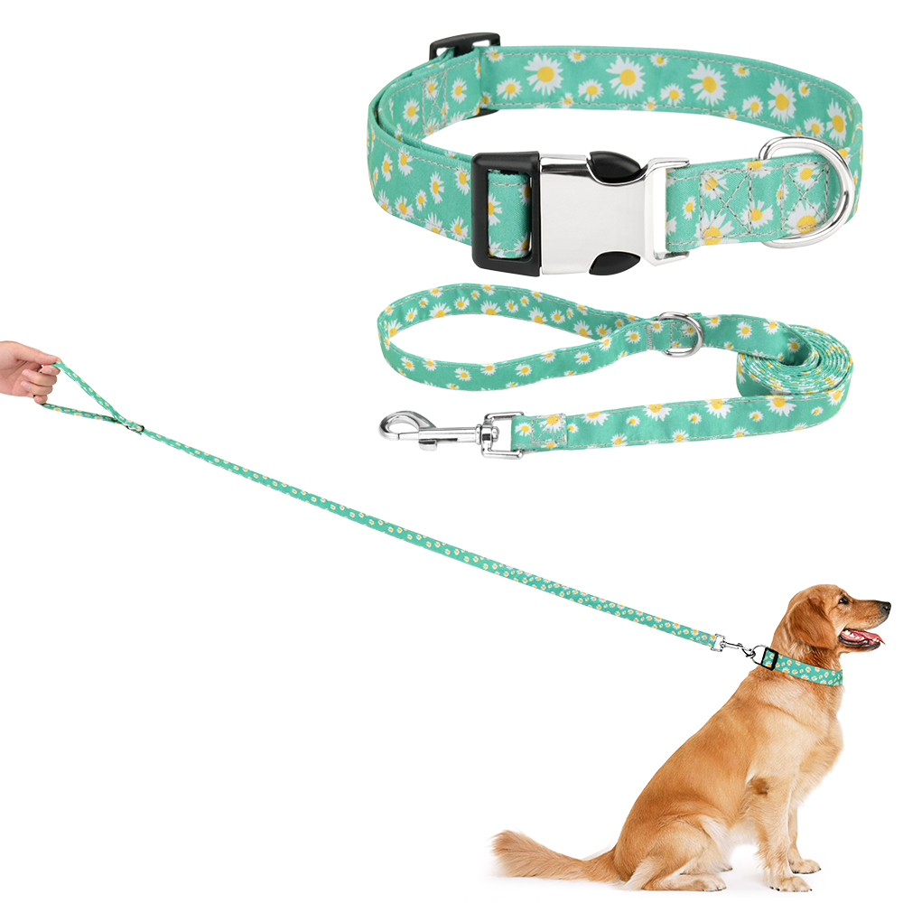 Girl Dog Collar and Leash Sets,cute Dog Collar with Metal Buckle ,flower Pattern for Small Medium Large Dogs Cat Outdoor Walking