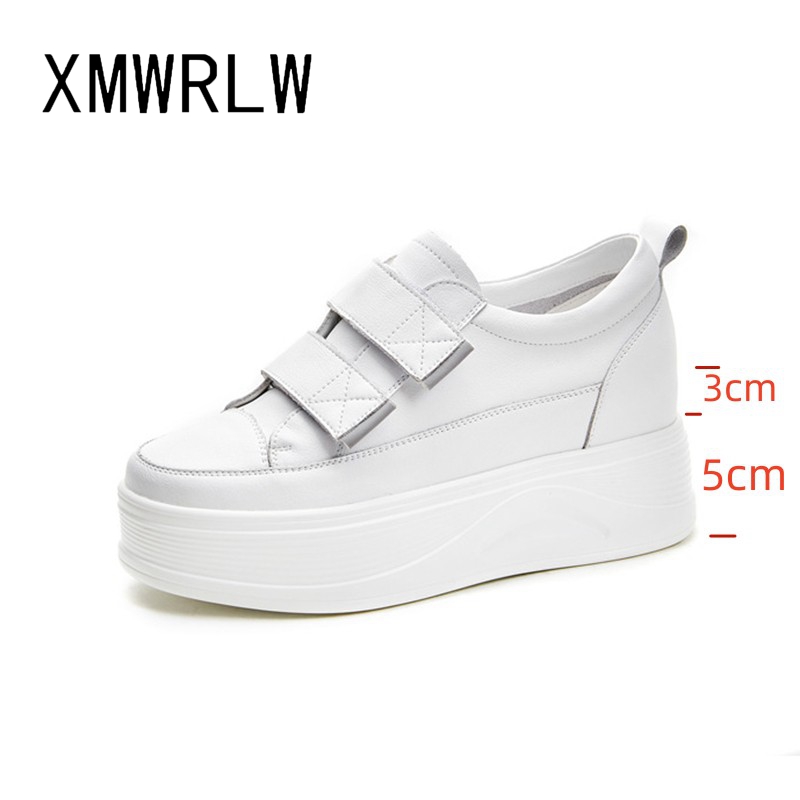 XMWRLW Women's Platform Shoes 2023 Spring Autumn Genuine Leather Hidden Heel Female Sneakers Women White Shoes Platform Sneakers