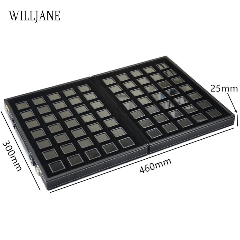 Portable Travel Gemstone Storage Case Gem Jewelry Display Box 70pcs Stone Holder Organizer Loose Diamond Carrying Bag PU Leather