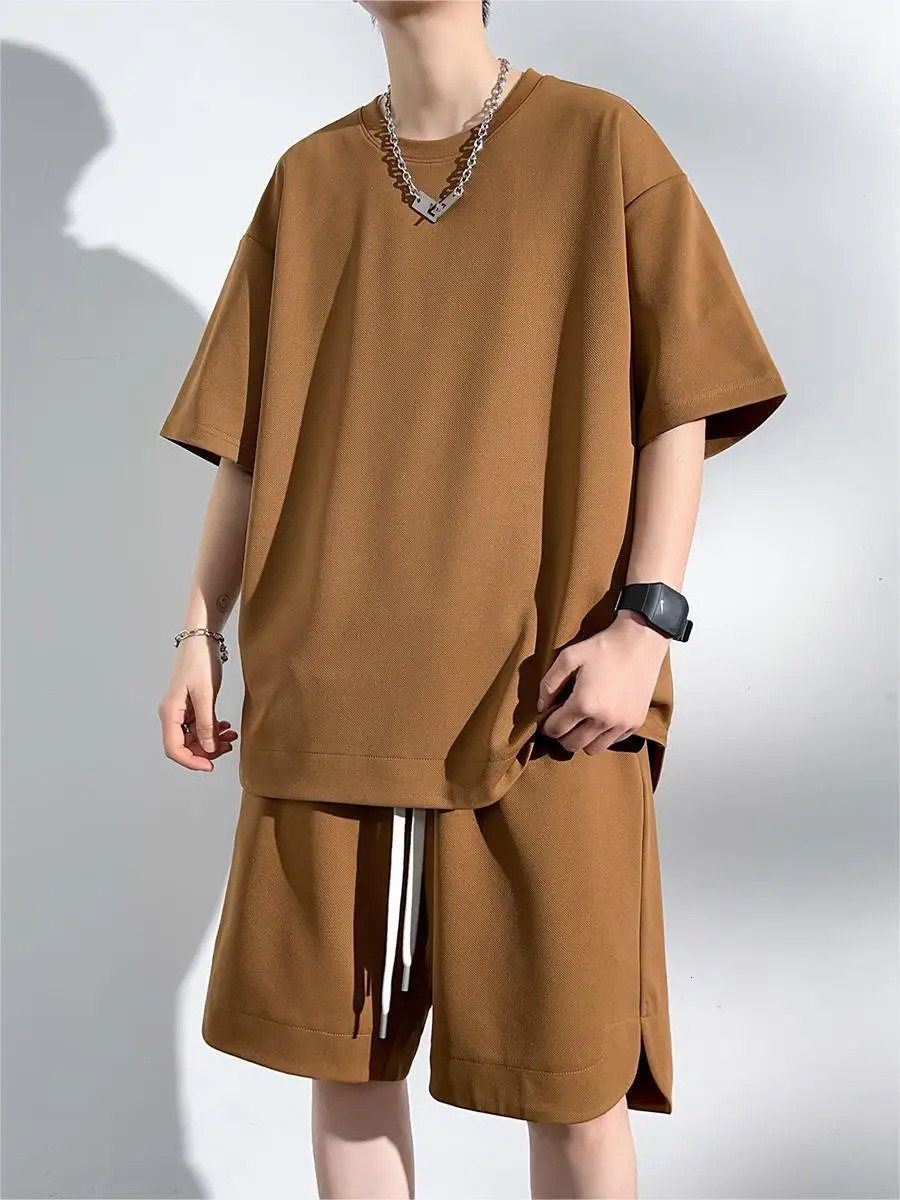 Summer Tracksuits Men Plus Size 8xl 7xl 6XL Sportswear Solid Color Sets Fashion Casual TShirts Shorts 2pcs Suits Male 240518