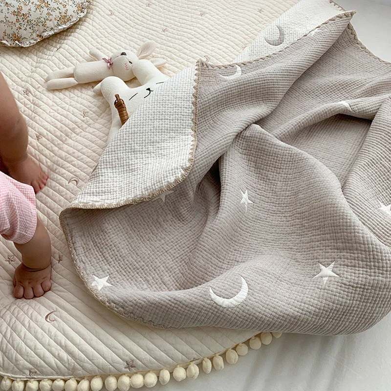 MILANCEL New Baby Blanket Toddler Double Sided Embroidered Bear Blanket 80*150cm