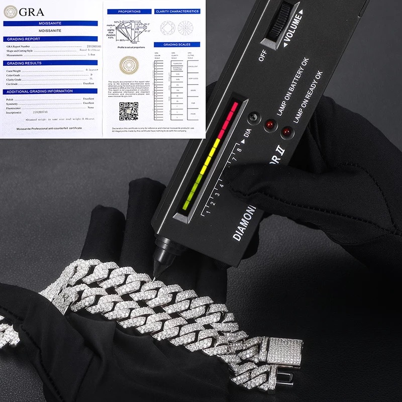 moissanite cuban link chain 14mm round cut vvs 925 sterling silver iced out box clasp designer product men and women