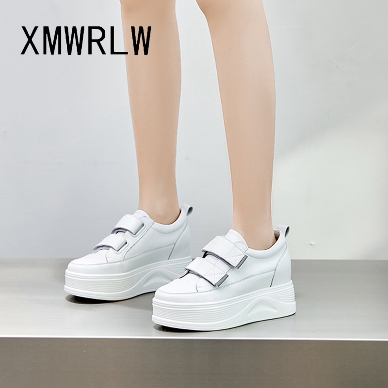 XMWRLW Women's Platform Shoes 2023 Spring Autumn Genuine Leather Hidden Heel Female Sneakers Women White Shoes Platform Sneakers