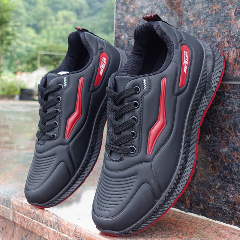 Spring Autumn Sneakers Leather Waterproof Sports Men's Casual Thick Rubber Soles Wear-resistant Black Work Shoes 4 ca170