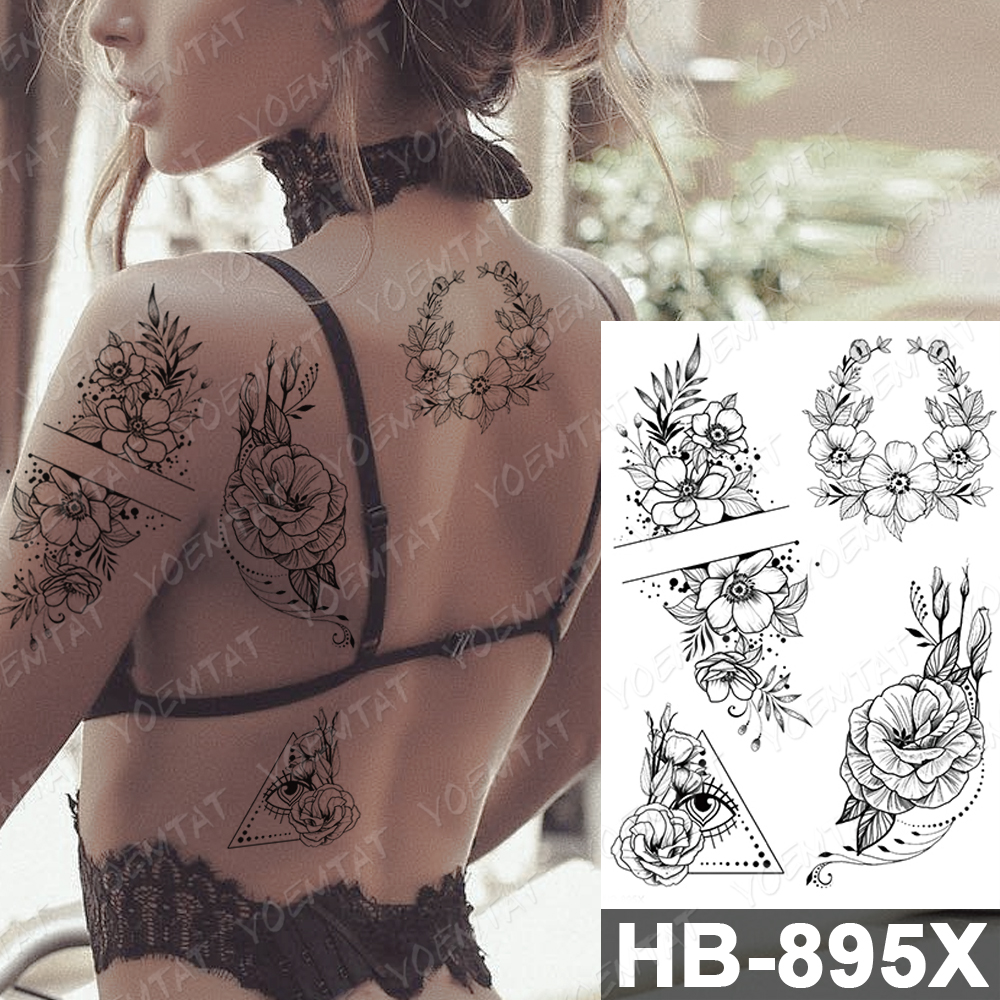 Waterproof Temporary Tattoo Sticker Owl Fox Feather Rose Flower Line Feather Body Art 3D Fake Tatto Men Women Transfer Tattoos