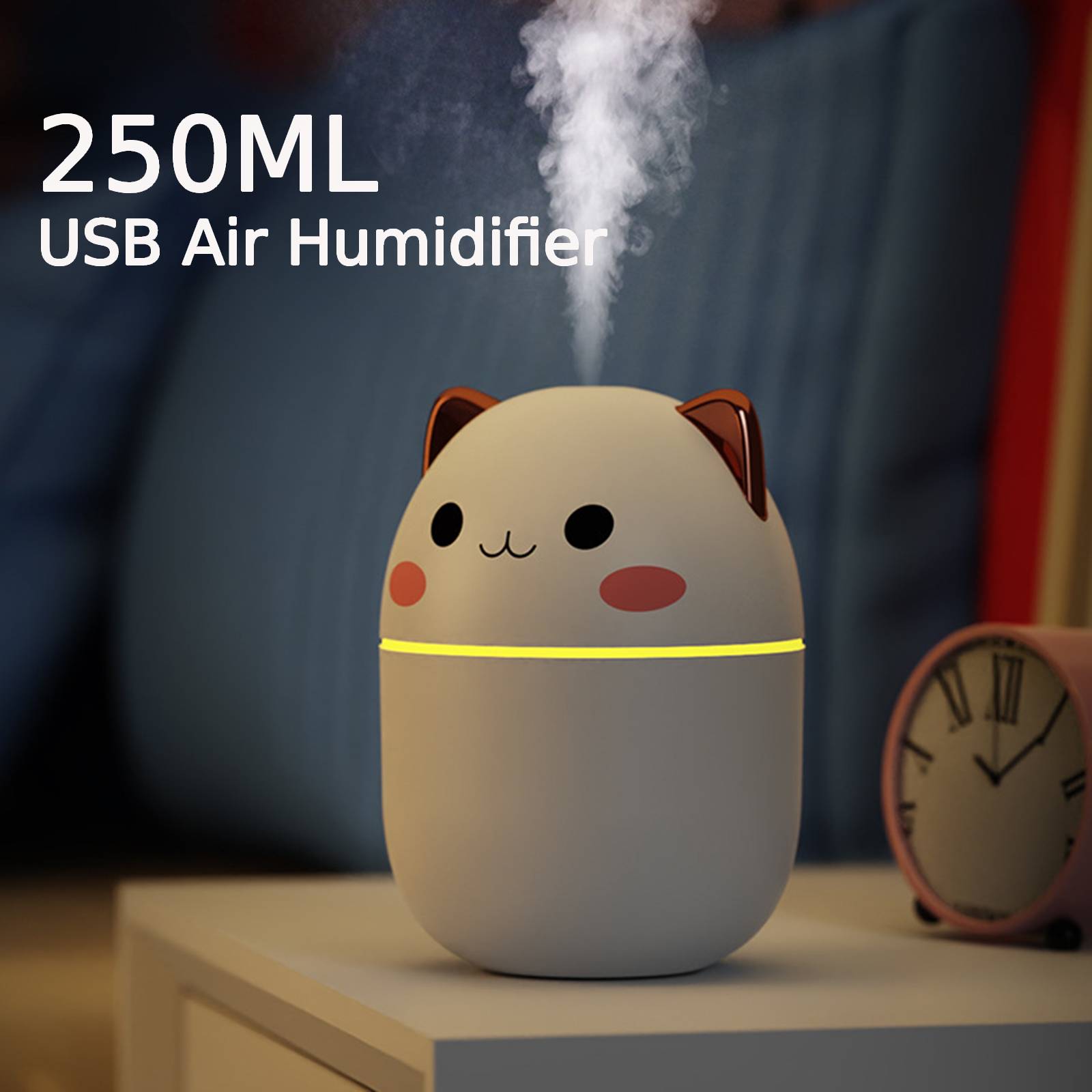 250ml Car Air Humidifier Cute Kawaiil Aroma Diffuser With Light Cool Mist Spray For Car Home Air Purifier USB Air Humidifier