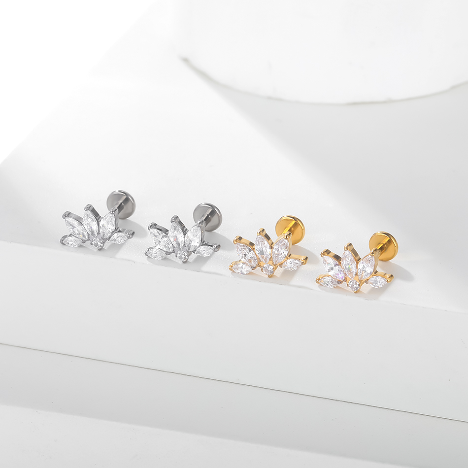 1PC 16G Titanium Marquise CZ Cartilage Helix Conch Lobe Stud Earring Piercings Flat Back Earring Lip Labret Stud Women Jewelry