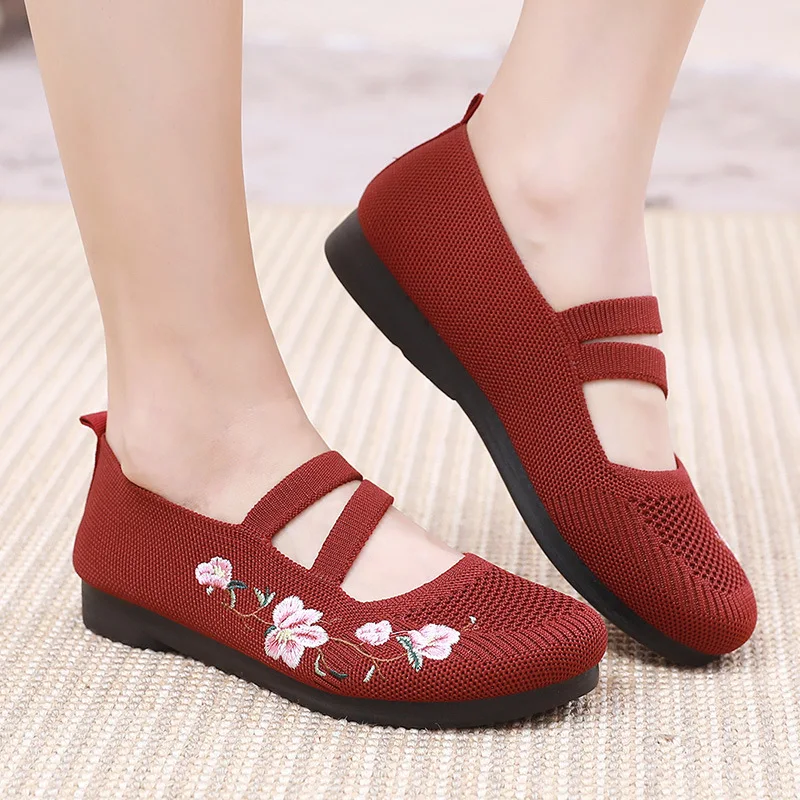Purple Flats Shoes Women Loafers Knitted Mary Janes Sandal Shoes Grandma Cozy Flats Woman Summer Sneaker Breathable new 2025 Dancing Shoe