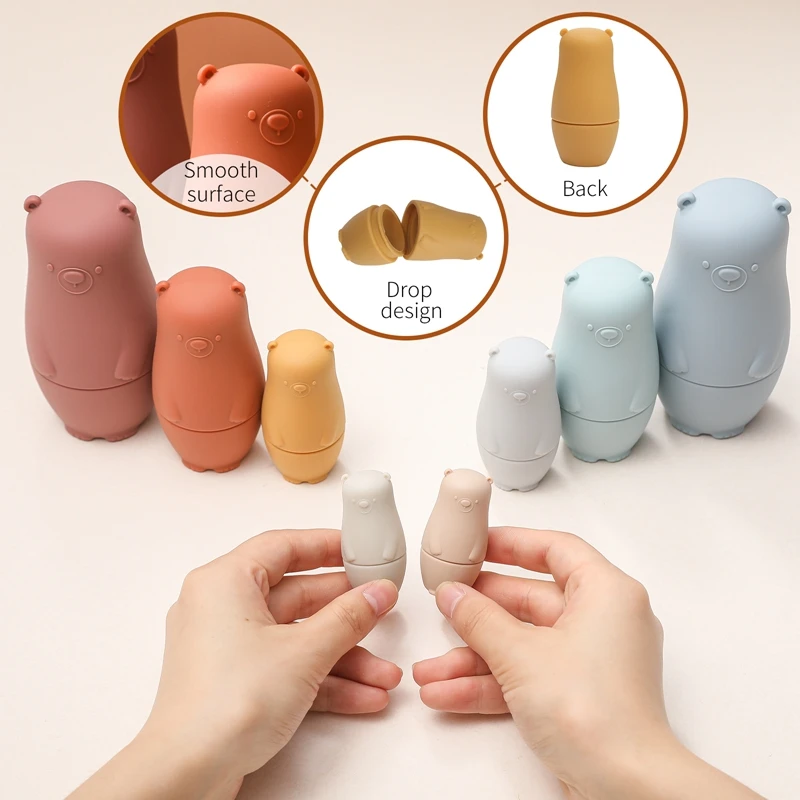 Silicone Matryoshka Montessori Toys Cute Bear Penguin Shape Russian Nesting Dolls Food Grade Silicone Teether Educational Toy