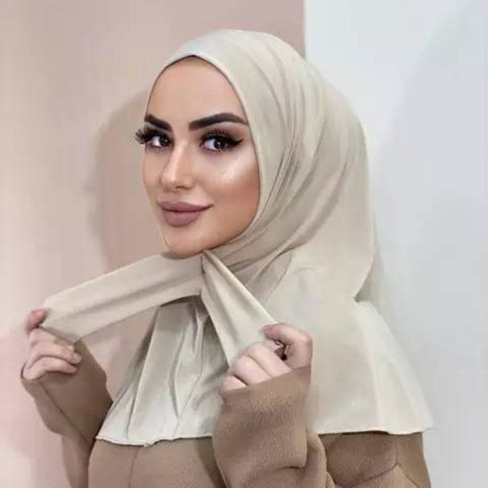 Turkish Ready to Wear Hijab with Snap Fastener Muslim Headscarf Bonnet Plain Neck Head Shawls Women's Turban Hat Islam Under Cap