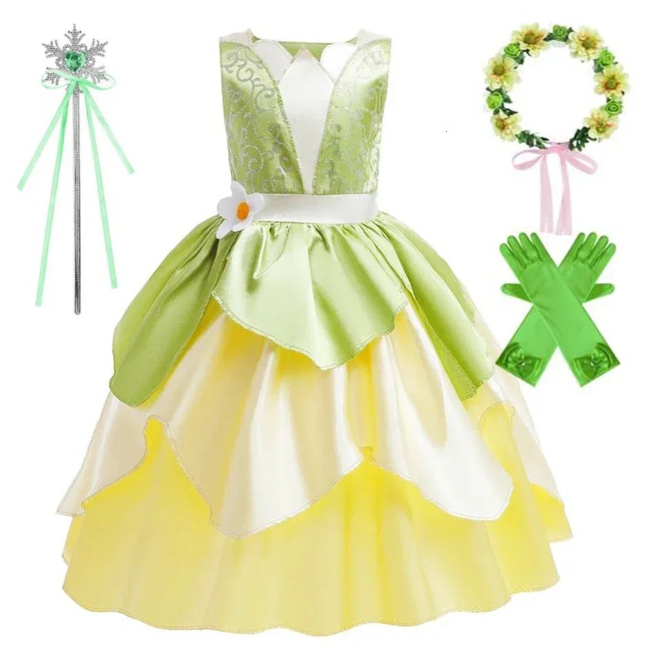 Tiana Costume Girl Dress Up Princess Girls Cosplay Role Playing Party Costumes Children Sleeveless Carnival Princess Dresses 240518
