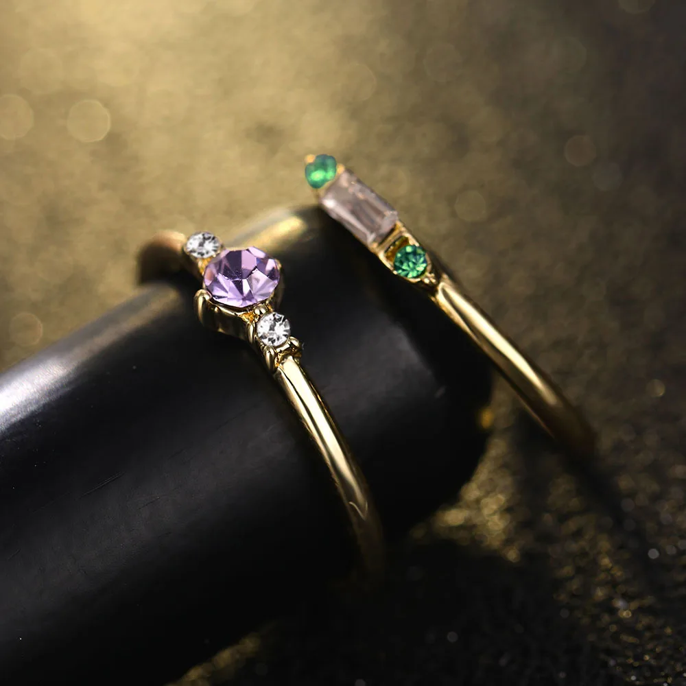 IFMIA 4 Pcs/set Colorful Crystal Gold Color Rings Vintage Women Engagement Party Ring Set for Woman Wedding Jewelry Gifts