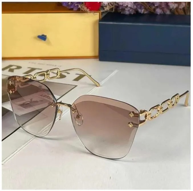NEW JEWEL cat eye sunglasse luxury brand designer rimless gradient lens temple with classic logo female personality all-match glasses