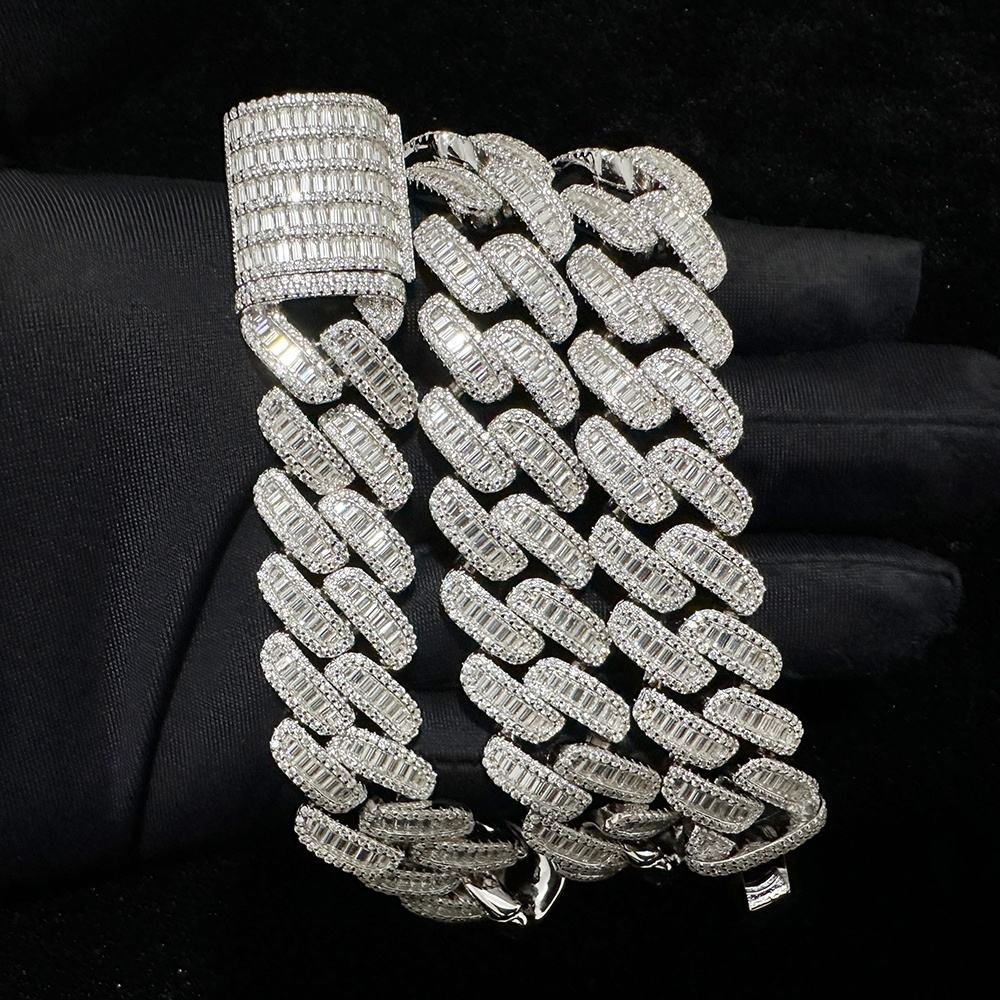 hop hip jewelry cuban k chain 15mm s sier fashion necklace iced out fully vvs baguette moissanite dia men necklaces ier fahion vv moianite