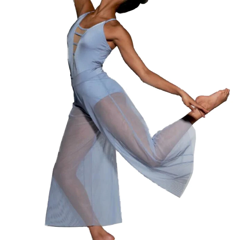 MiDee 2 Piece Dance Outfit Contemporary Costume Leotard Mesh Culotte Bodysuit Stage Performance Wear Clothes Customized