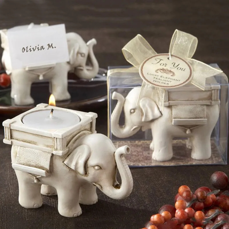 Lucky Elephant Candle Holders Resin Retro Creative Small Candlestick Birthday Wedding Party Gift Home Decoration Craft Gifts Ornaments H260310
