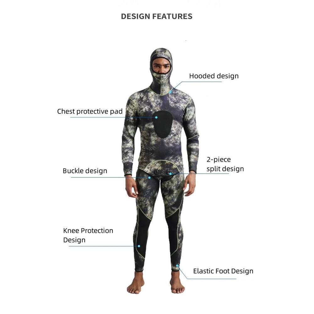 Wetsuit 3mm Camouflage Long Sleeve Fission Hooded 2 Pieces Of Neoprene Submersible For Men Keep Warm Scuba Diving Suit Swimwear H521-210