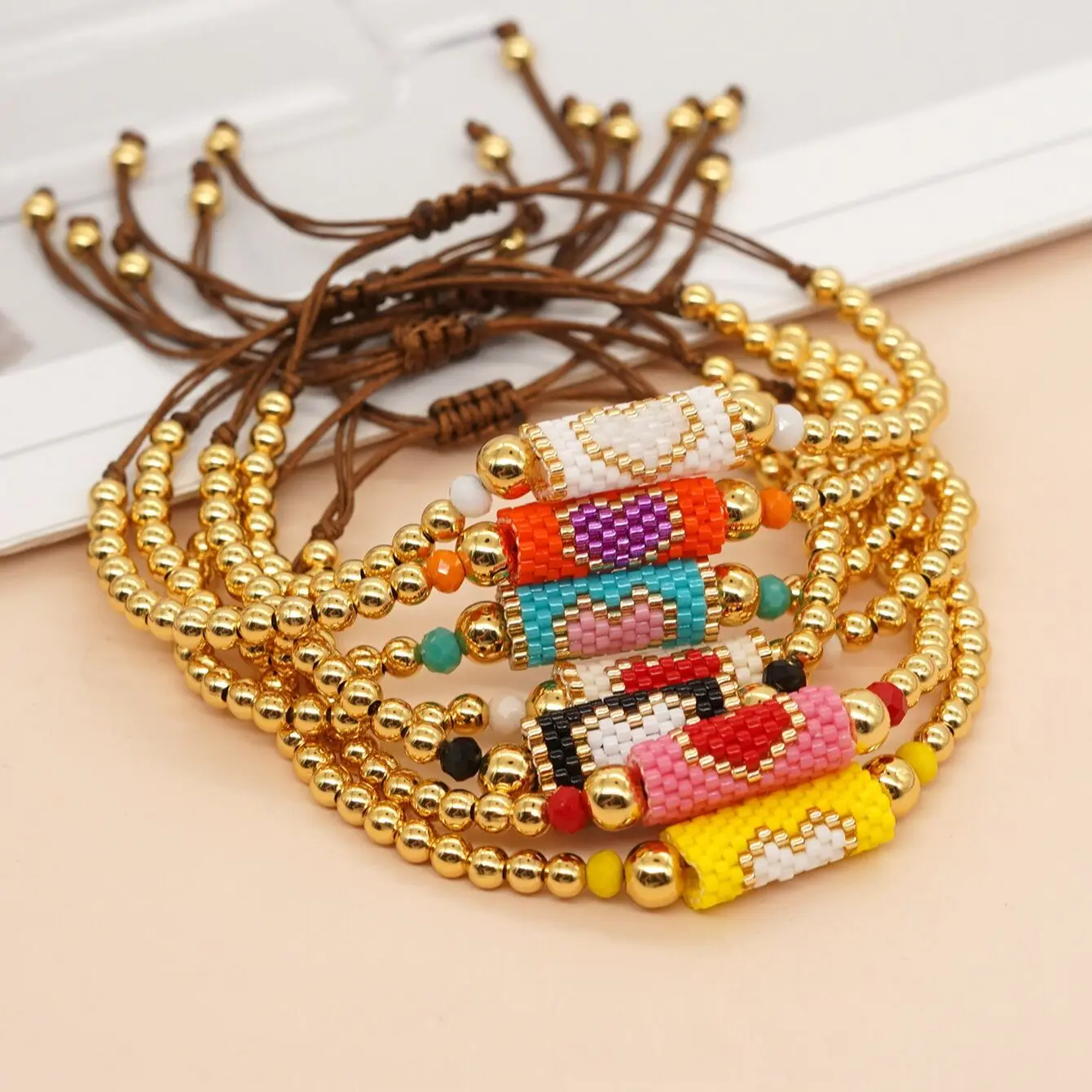 Love Heart Charm Bracelets Gold Plated Ball Beaded Boho Summer Beach Surfer Bracelets for Women Men Handmade Jewelry Gift