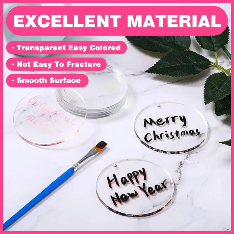 Acrylic Keychain Blank For Vinyl,40Pcs Clear Circle Keychains Blanks Bulk With Tassels Charms Key For Craft Ornament DIY