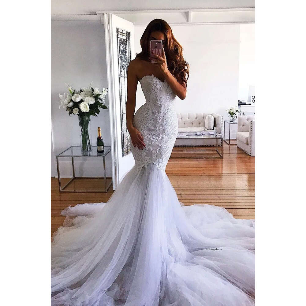Arabic Mermaid Wedding Dresses Sweetheart Appliques Tulle Fishtail Garden Bridal Gowns For Women Plus Size 0521