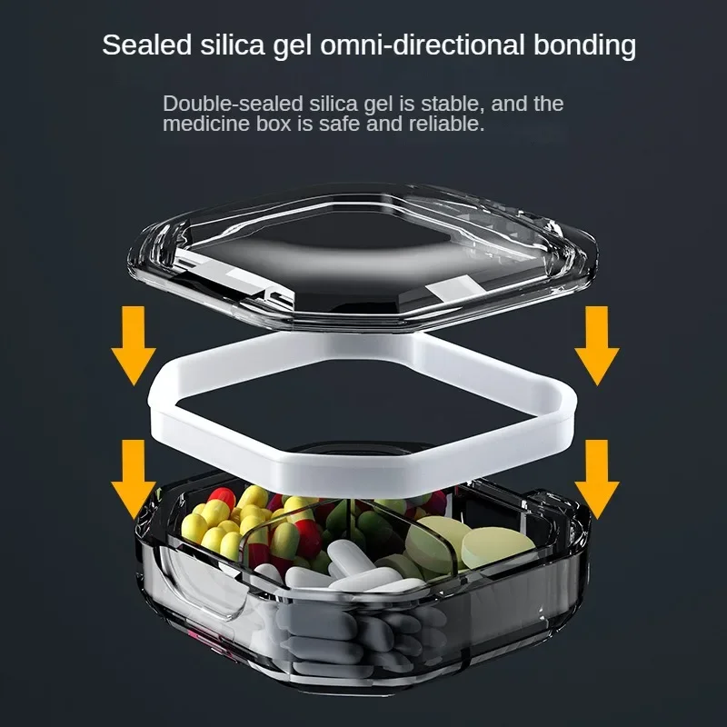 4/6 Grids Organizer Container for Tablets Travel Pill Box with Seal Ring Sealed Organizer Container Portable Pill Cases