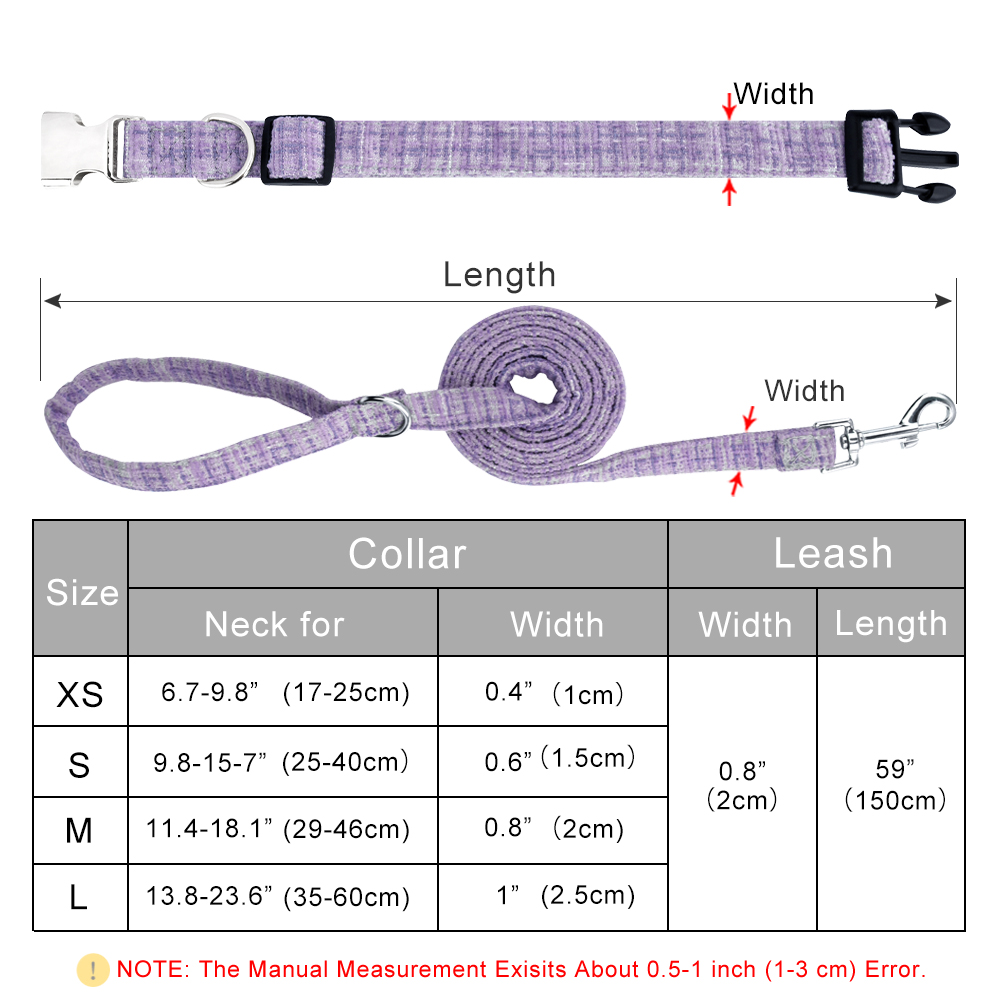 Velvet Dog Collar and Leash Set,Dog Collar and Leash Soft & Comfy, Pastoral Style Adjustable Collars for Small Medium Large Dogs