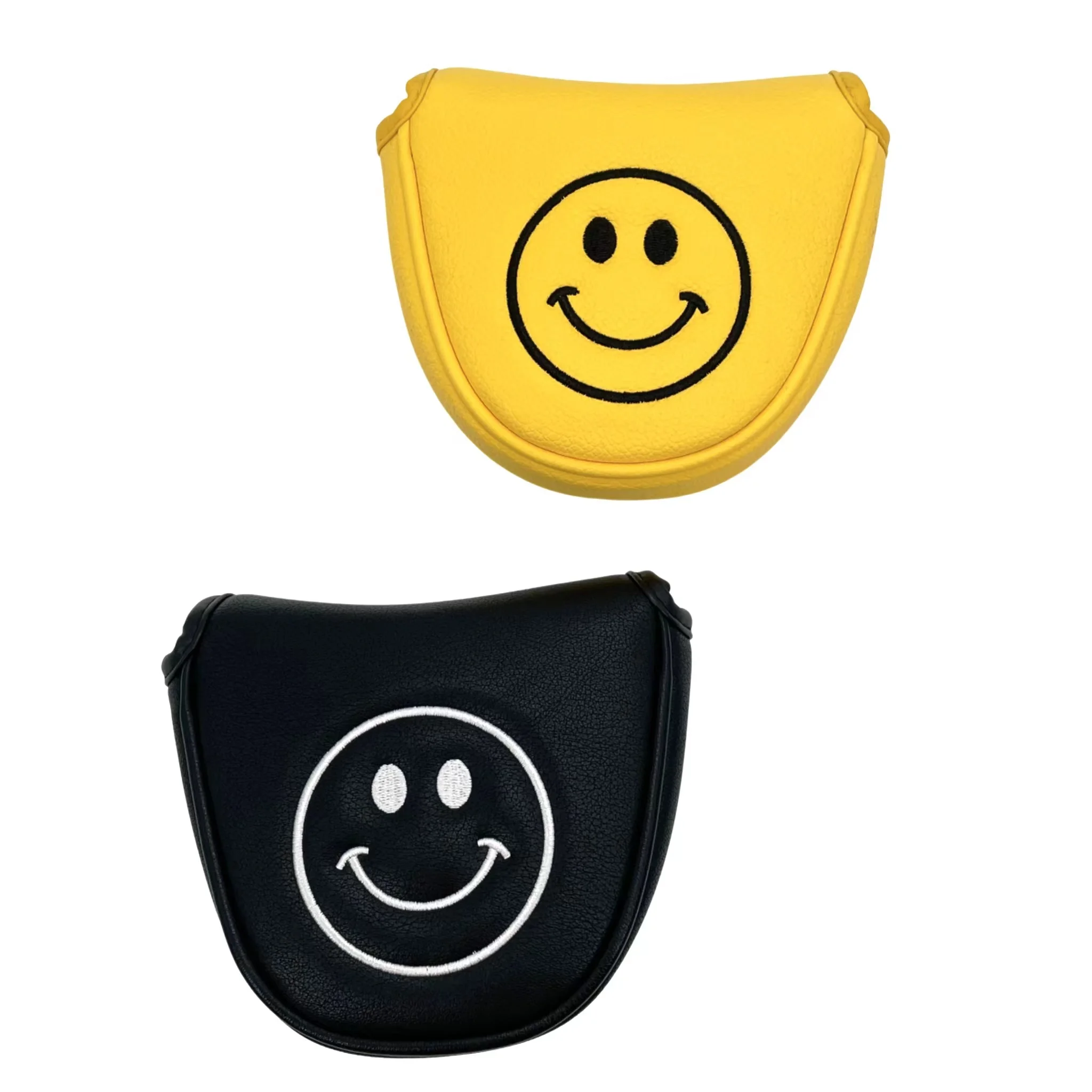 Embroidery 1pc face smiling Pattern Golf Putter Cover PU Leather Mallet Putter Cover Magnetic Closure Golf Headcover smile