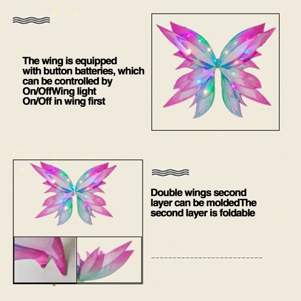 Enchanting Glowing Butterfly Wings Light Up Fairy Costume Cosplay Gift Versatile Glowing Wing for Girls