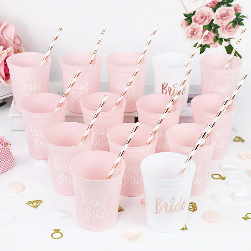 Team Bride Bachelorette Party Drinking Cups Wedding Hen Night Bridal Shower Rose Gold Plastic Cups Wedding Party Decor Supplies