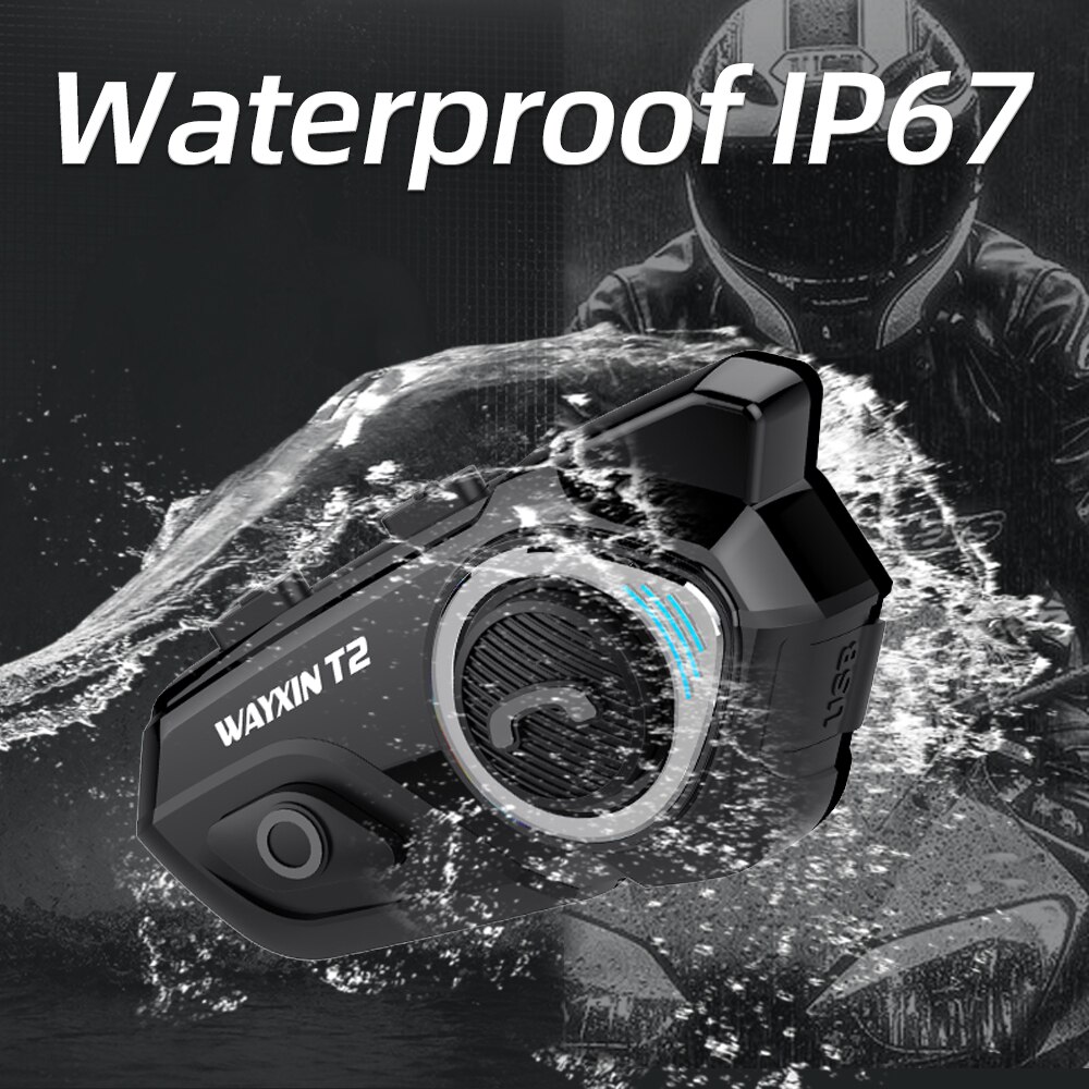 WAYXIN Helmet Headset T2 Motorcycle Bluetooth Intercom For 2 Rider 300M Intercomunicador Moto Interphone BT 5.1 Waterproof Biker