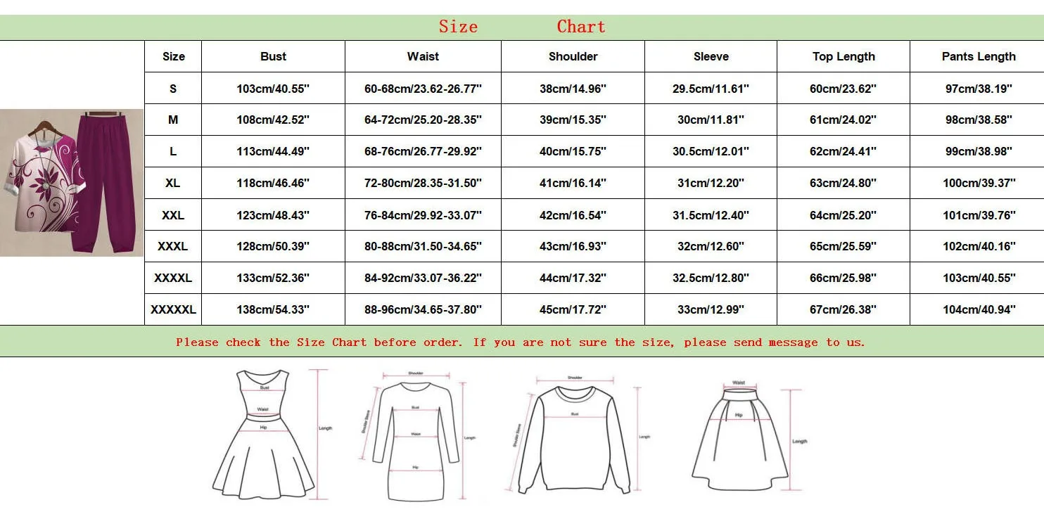 Ladies Two Piece Set Women Elegant O Neck Five Sleeve Printed Blouse Pants Two Piece Loose T Shirt High Waist Loose Pants Suit