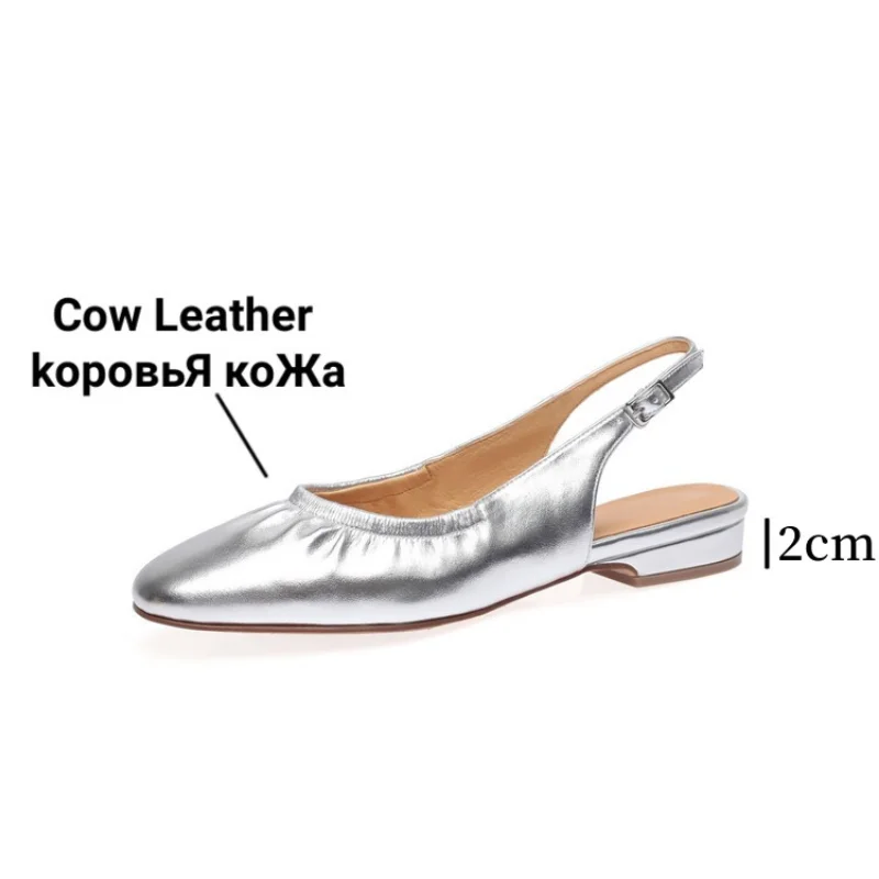 Ochanmeb Genuine 2025 Leather Women's Slingback new Flats Designer Gold Sier Pleated Buckle Strap Shoes Flat Sandals Woman 33-42