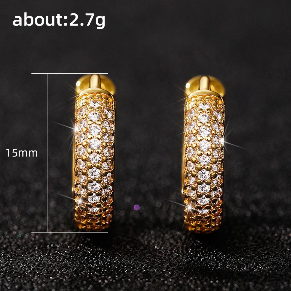 Hiphop Gold Cubic Zircon Diamond Hoop Huggie Earrings Circle Charm Designer Jewelry Gold Silver Filled Iced Ouot Topaz Ear Rings Cuff Dangle for Man W