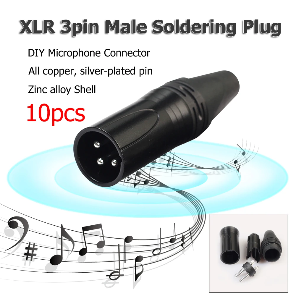 10-40pcs XLR 3 Pin Microphone Audio Cables Plug Connectors Male Head MIC Plug Cable Connectors XLR Audio Wire Connector