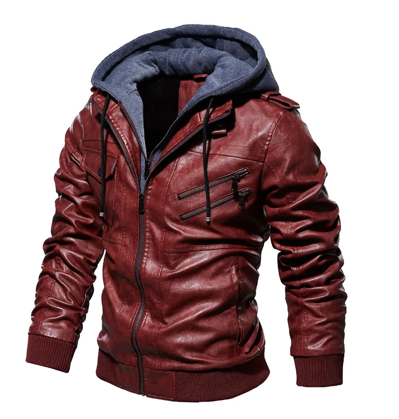 Men's PU Leather Jacket 2025 Autumn and Winter new Plush Fleece Hooded Coat Casual Outerwear