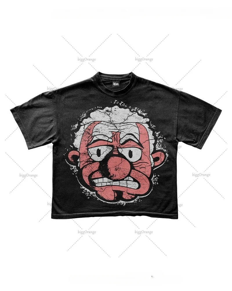 Gothic American Retro Oversized Tshirt Men Y2k Cartoon Print Shortsleeved Spoof Punk Street Casual Loose Top Women 240508
