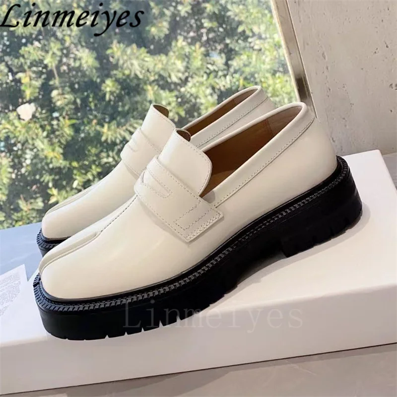 New Split Toe Shoes new Women Genuine Leather British Style Shoes Female Lace Up Casual 2025 Flat Derby Shoes Woman Zapatos De Mujer