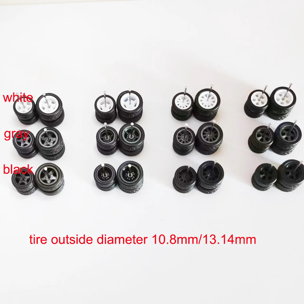 10 Sets 1/64 Staggered Wheels 11mm 13mm Drag Progressive Wheel Front Small Rear Large Rims Rubber Tires for 1:64 Model Cars HW