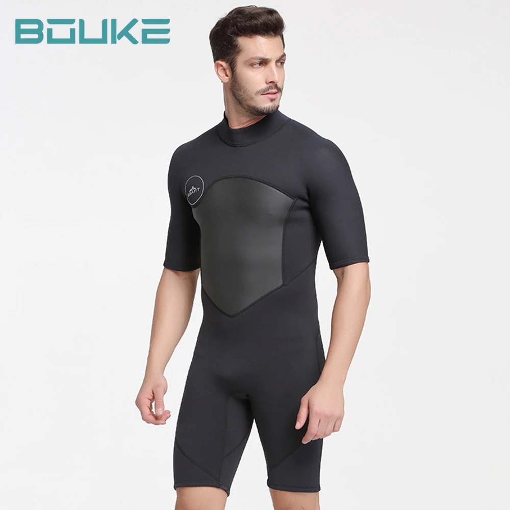 2MM Neoprene Shorty Mens Wetsuit UV-proof Front Zip Lycra Long Sleeves Diving Suit for Surf Snorkeling