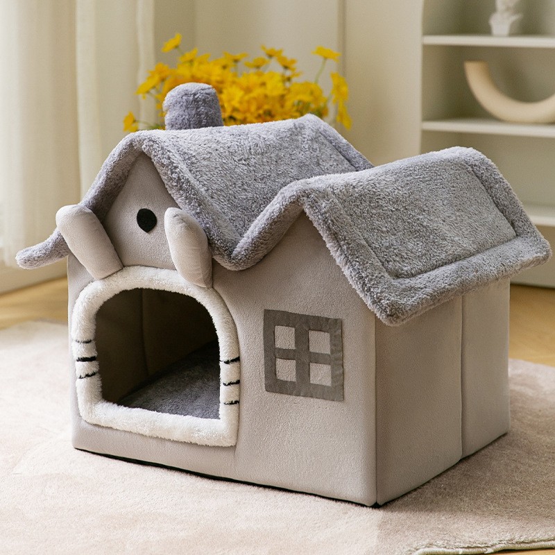 Indoor Dog House with Removable Cushion Enclosed Warm Printed Pet House for Puppies and Cats for inside Use