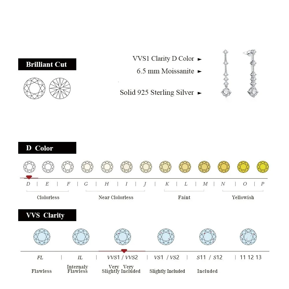 CHARMING Classic D VVS1 Color S925 Silver Earrings For Women Diamond Engagement Wedding Jewelry Gifts With Certificed 240515