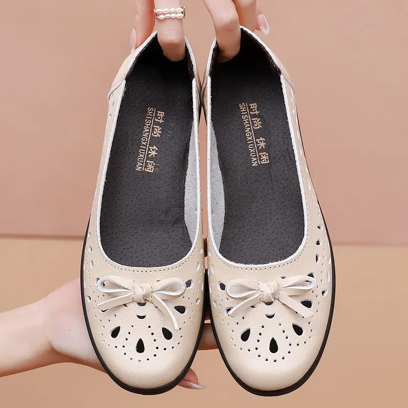 Summer Women Casual Shoes Leather Soft 2025 Sandals Female Ballet Flats Sneakers Cut Out new Slip On Moccasins Ladies Footwear WSH4826