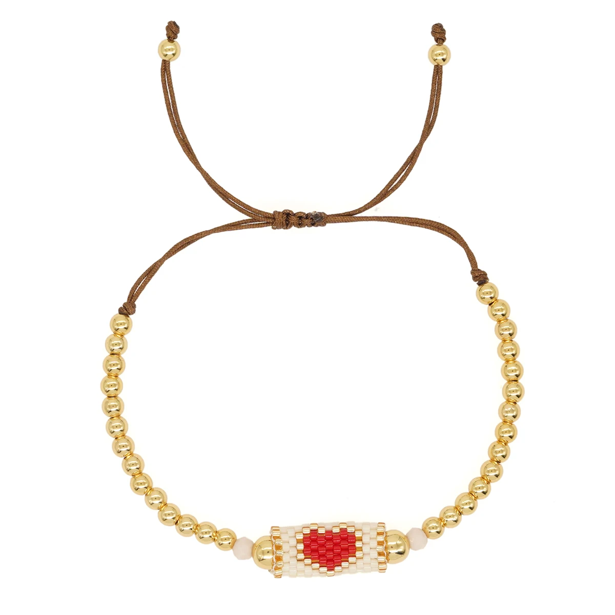 Love Heart Charm Bracelets Gold Plated Ball Beaded Boho Summer Beach Surfer Bracelets for Women Men Handmade Jewelry Gift